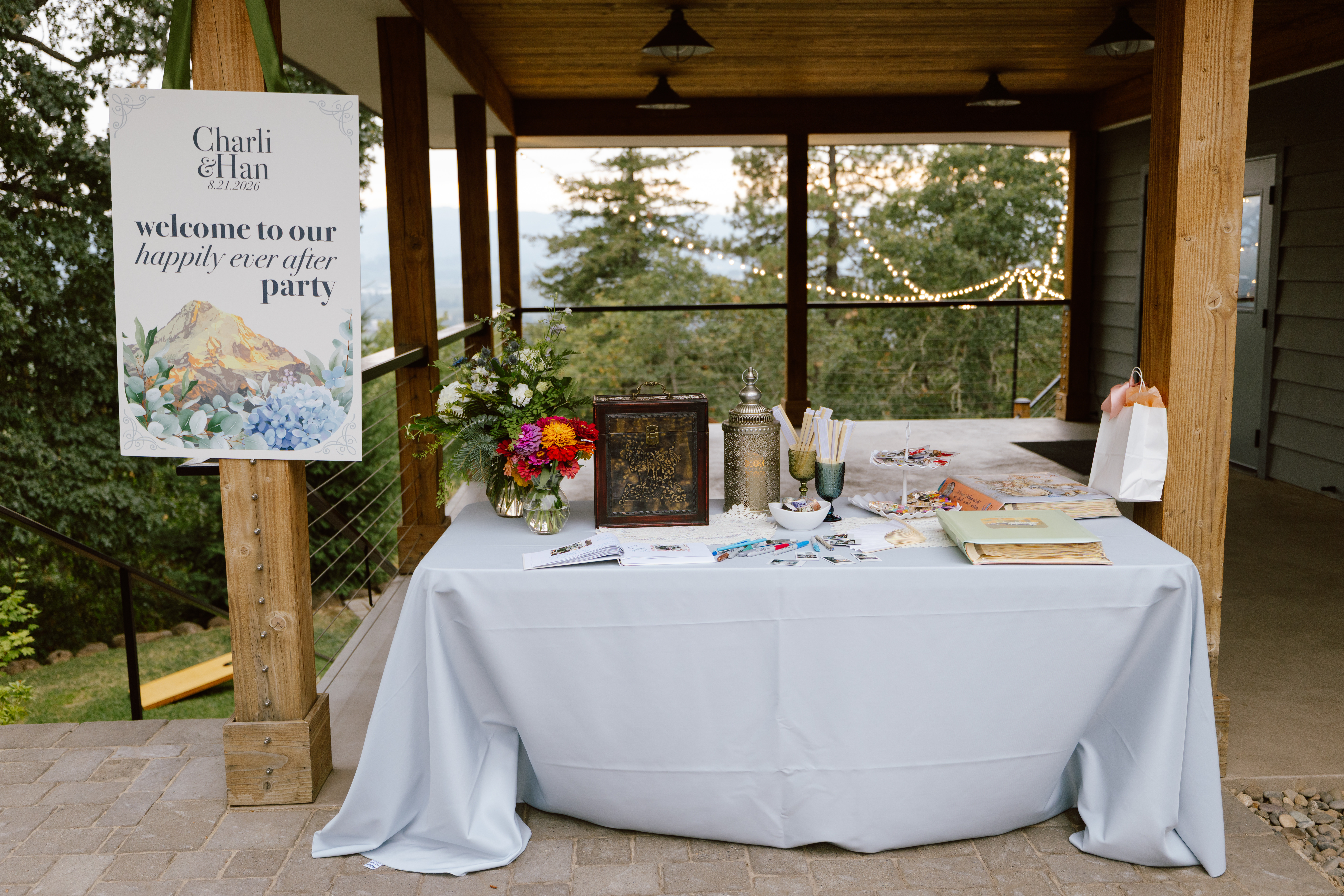 wedding welcome sign and guestbook table